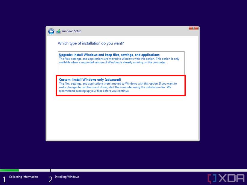 Screenshot of Windows 11 Setup with the option to install Windows 11 only highlighted in a red box