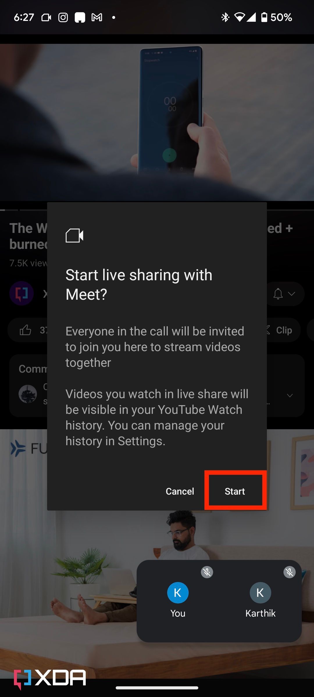 YouTube live sharing feature in Google Meet