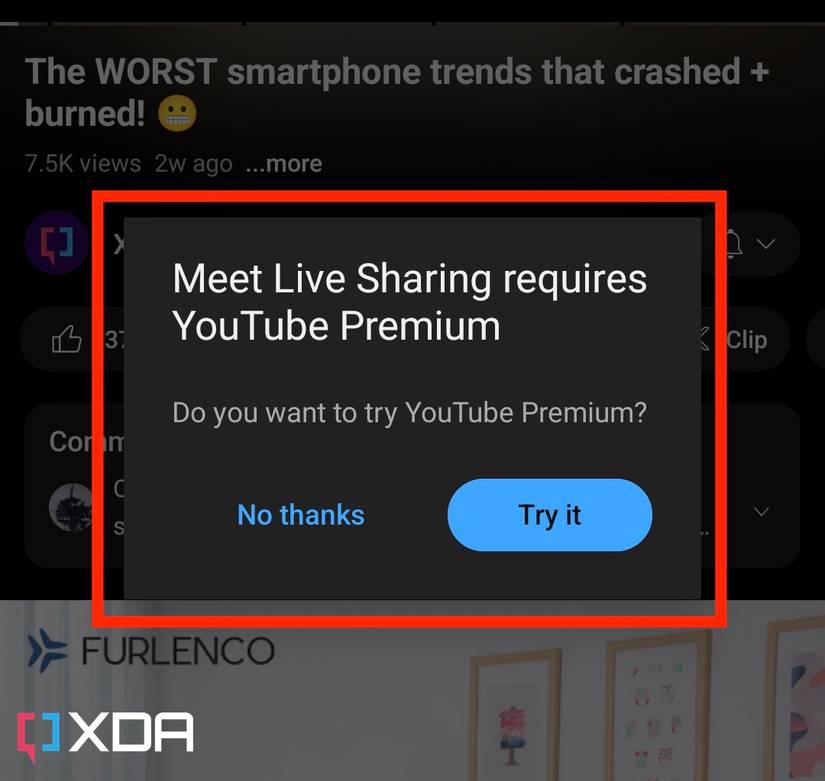 A screenshot showing a dialog box asking its user to subscribe to YouTube Premium.