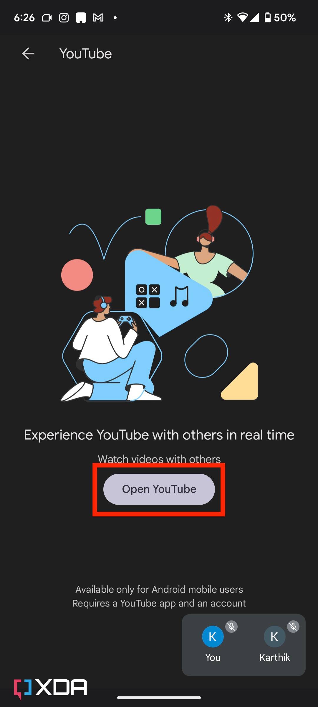 YouTube live sharing in Google Meet