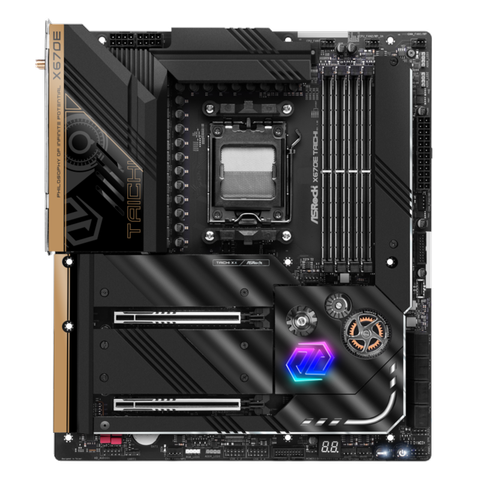 Render of ASrock X670E Taichi motherboard, front view
