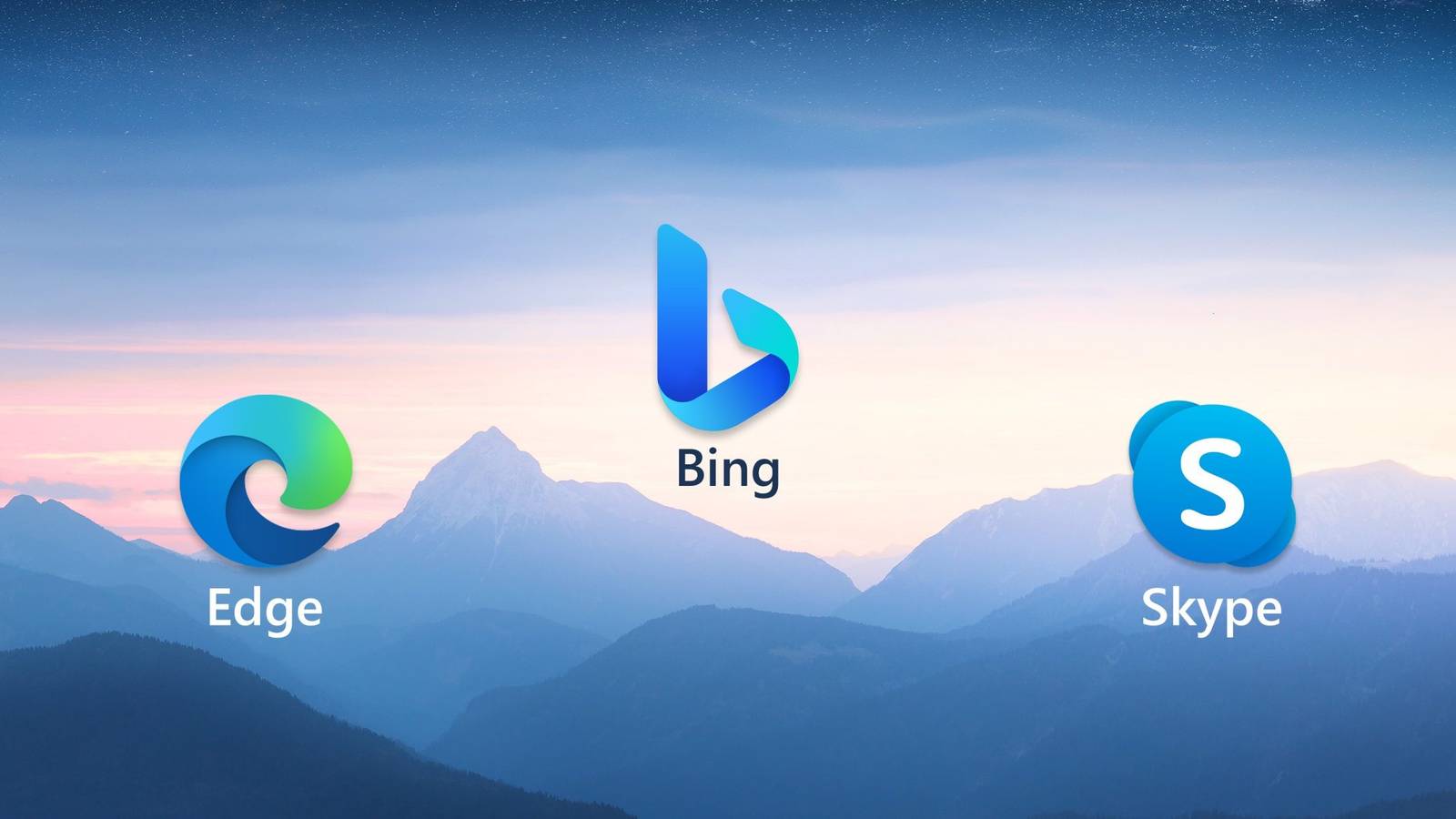 Microsoft Bing, Edge, and Skype logos