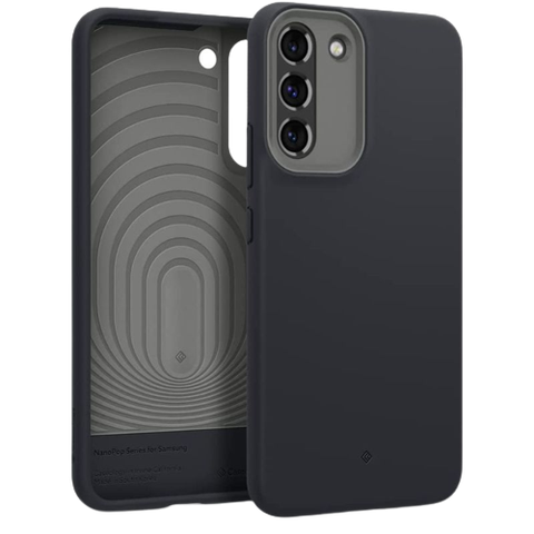 A render of the Caseology Nano Pop for Galaxy S22 in black color.