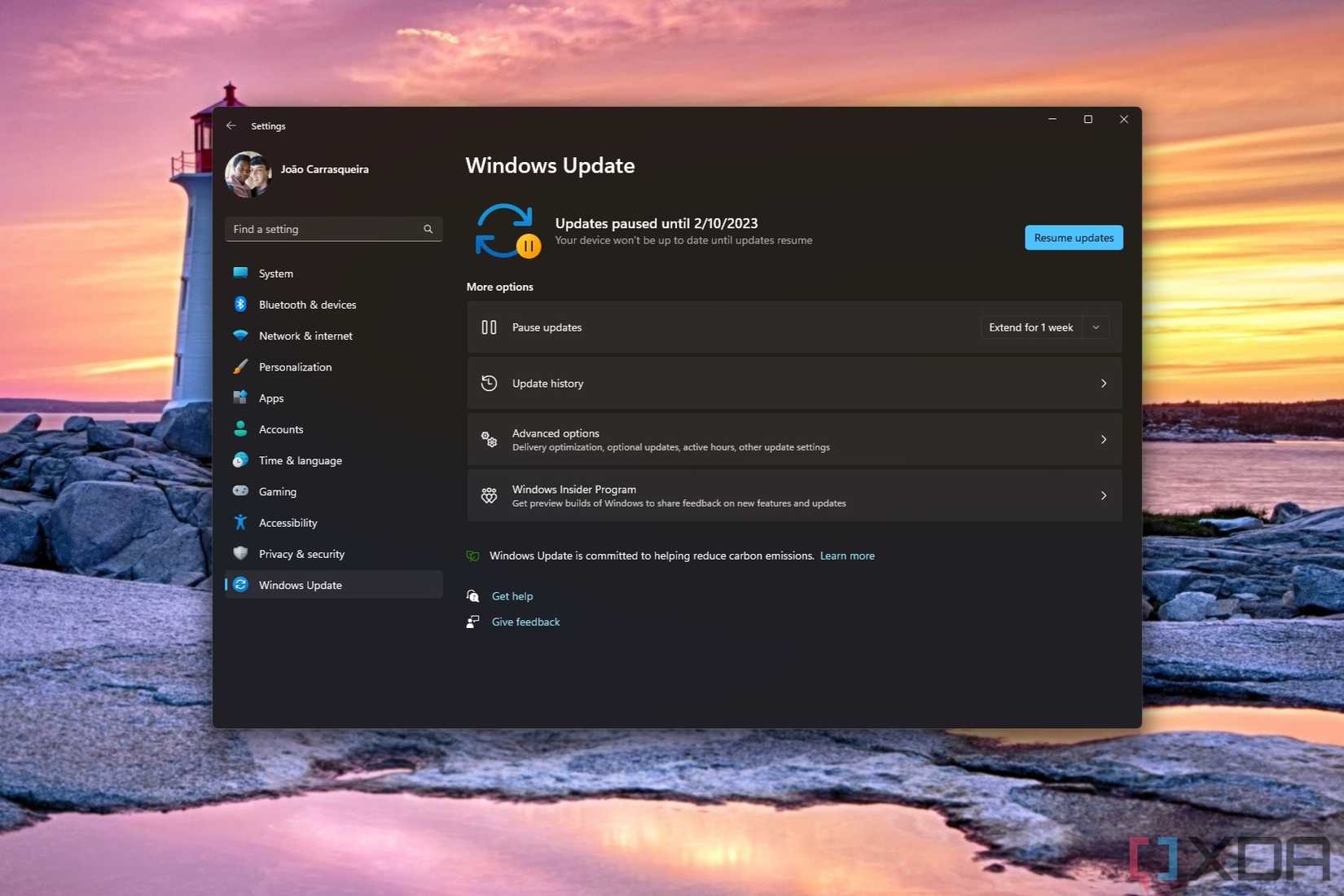 Screenshot of Windows Update in the Windows 11 Settings app with updates paused