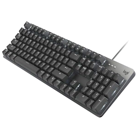 Black Logitech K845 mechanical keyboard with white backlighting