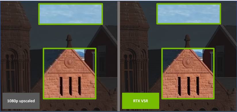 A side-by-side comparison of online video using regular upscaling and Nvidia RTX Video Super Resolution