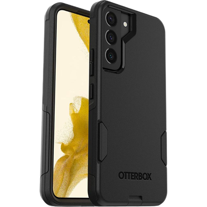 A render of the Otterbox Commuter series for Galaxy S22 in black color.