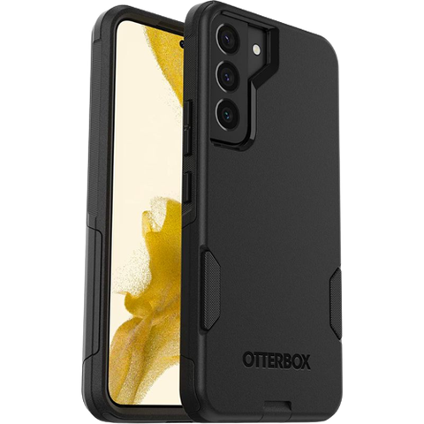 A render of the Otterbox Commuter series for Galaxy S22 in black color.