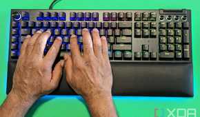 A man with his hands on the Razer Blackwidow V4 Pro Keyboard