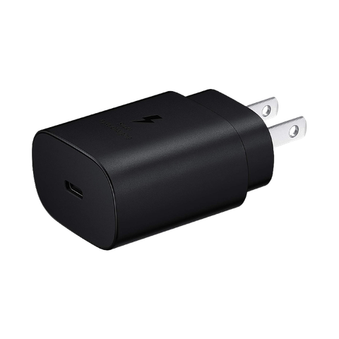 Samsung 25W USB-C charger on transparent background.