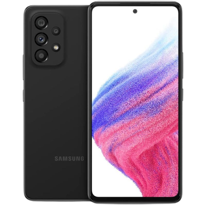 A render of the Samsung Galaxy A53 5G in black color.