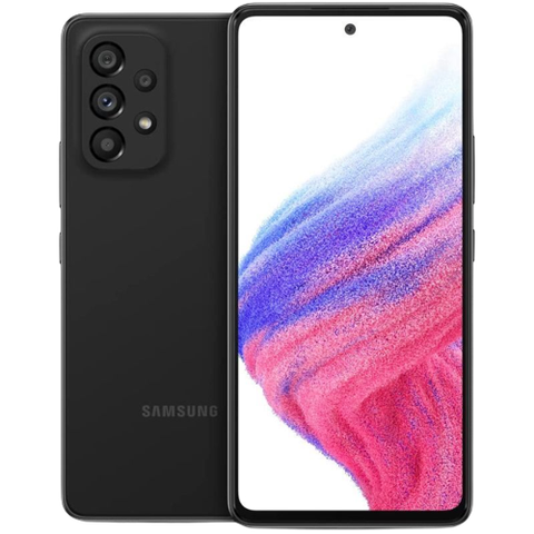 A render of the Samsung Galaxy A53 5G in black color.