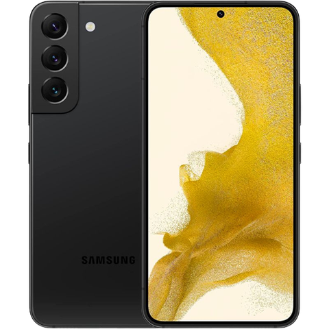 A render of the Samsung Galaxy S22 in black color.