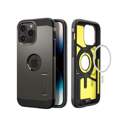 Spigen Tough Armor for iPhone 14 Pro Max on transparent background.