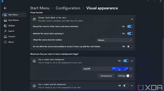 Screenshot of visual appearance settings for the Start menu in Start11
