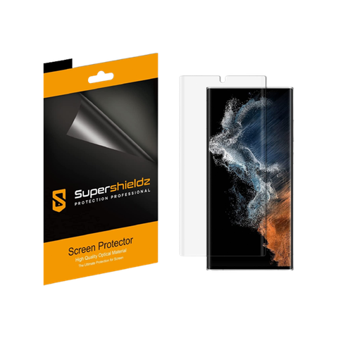 Supershieldz TPU screen protector for Galaxy S23 Ultra transparent background.