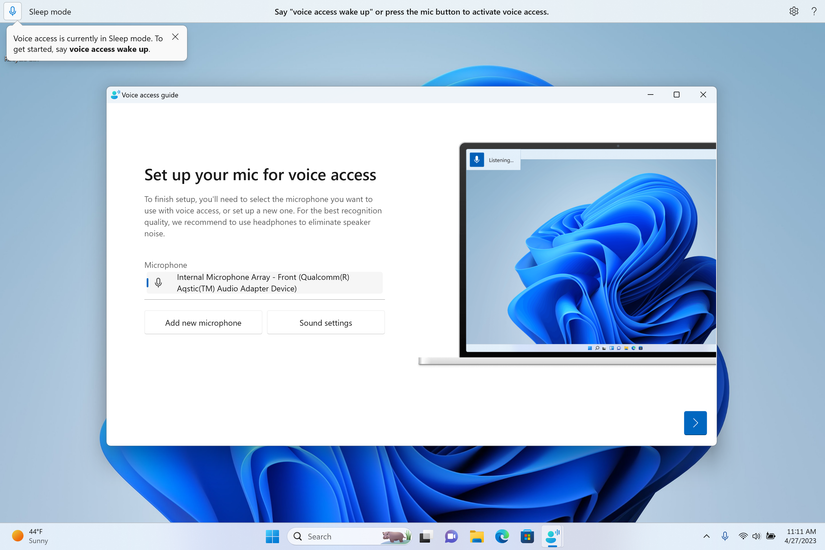 Screenshot of the Voice access guide on Windows 11