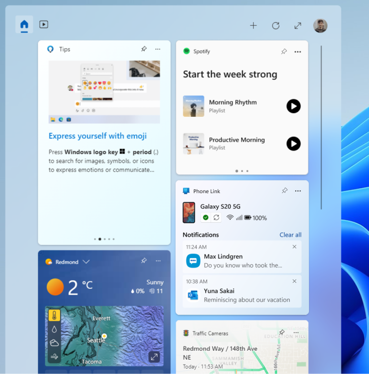 Screen Widgets Spotify and Phone Link widgets come to Windows 11 Dev channel previews