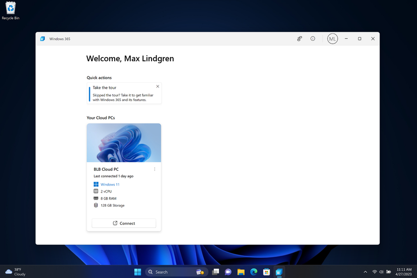 Screenshot of the Windows 365 app in Windows 11