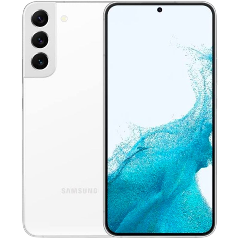 A render of the Samsung Galaxy S22+ in white color.