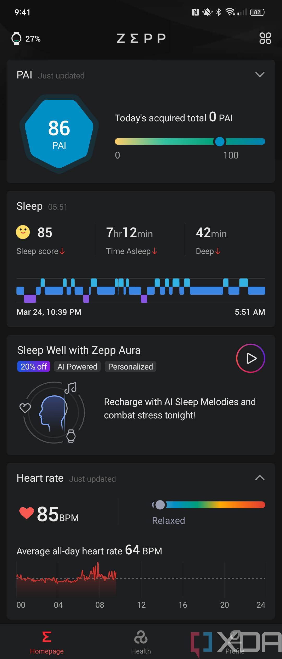 Amazfit GTR Mini - Zepp app screenshot home page
