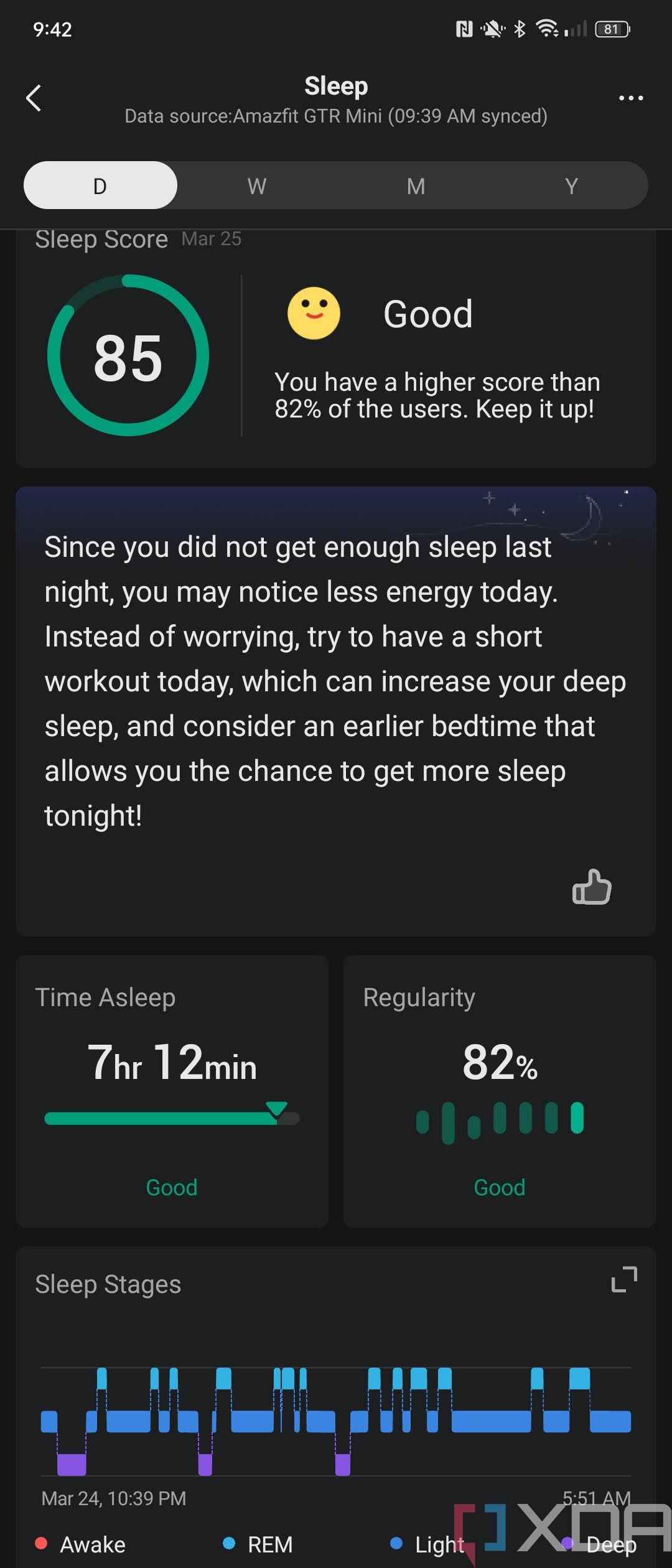 Amazfit GTR Mini - Zepp app screenshot sleep tracking