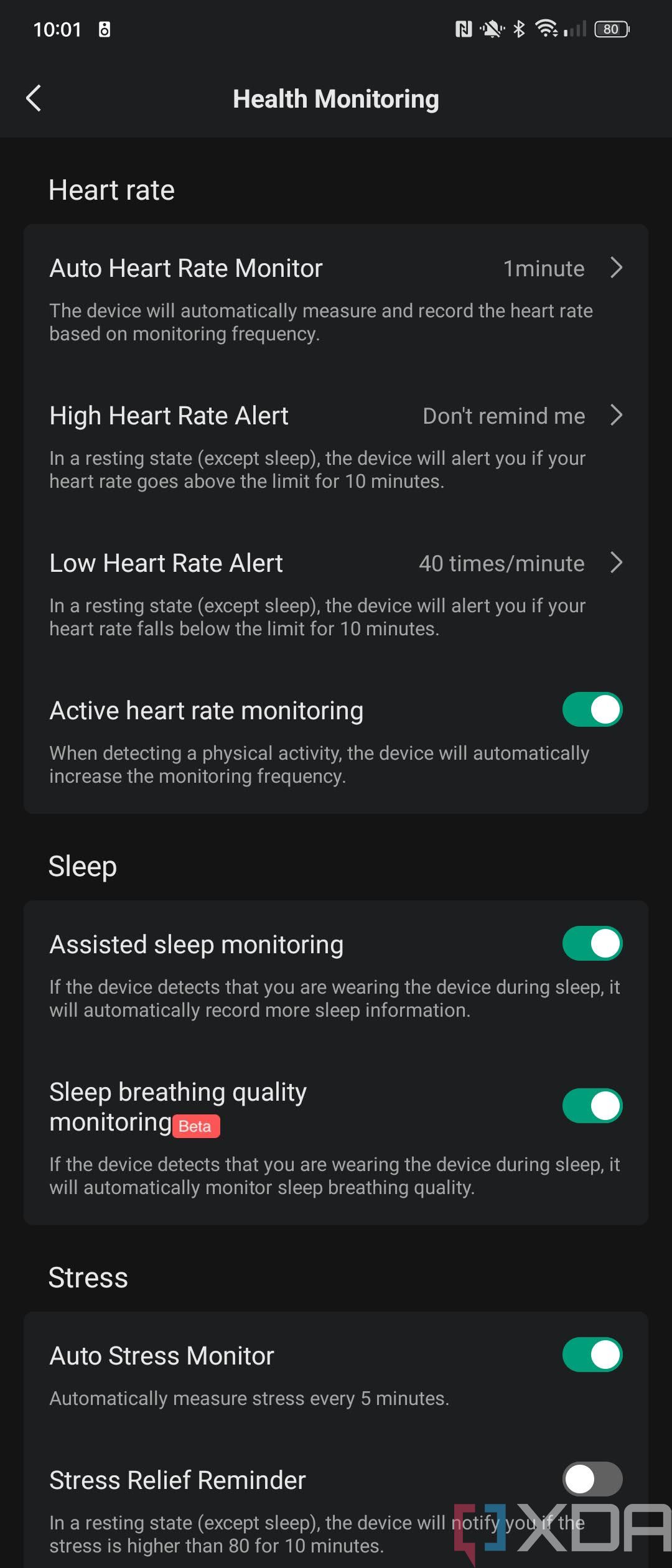 Amazfit GTR Mini - Zepp app screenshot watch health settings