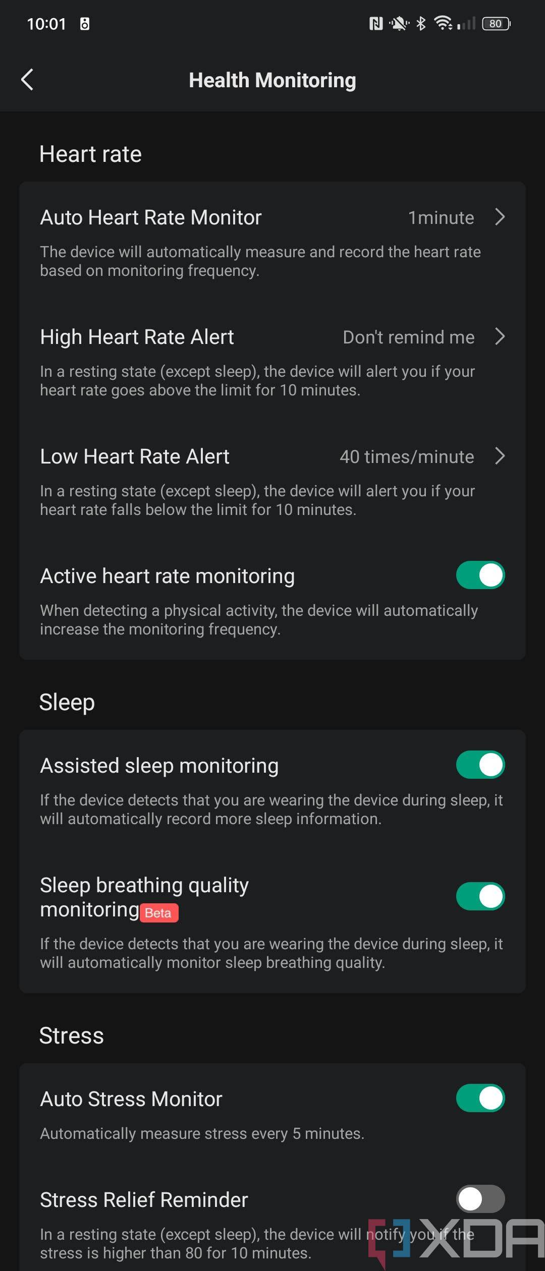 Amazfit GTR Mini - Zepp app screenshot watch health settings