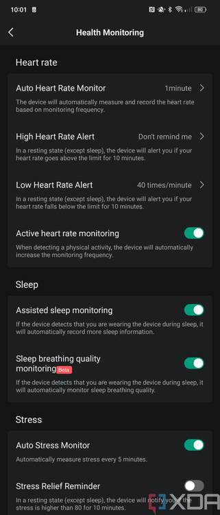 Amazfit GTR Mini - Zepp app screenshot watch health settings