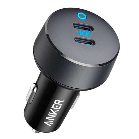 A render of the Anker PoweIQ 3 USB car charger in black color.