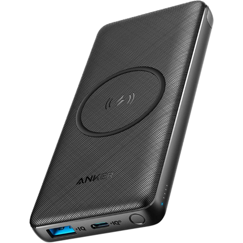 A render of the Anker wireless powerbank in black color.