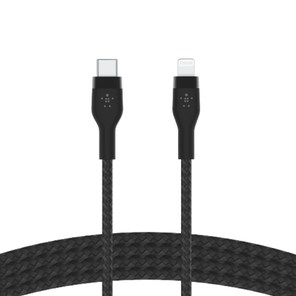 Belkin BoostCharge Pro Flex USB C to USB C cable on transparent background.