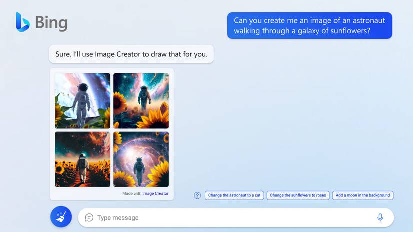 Bing chat asking about flowers