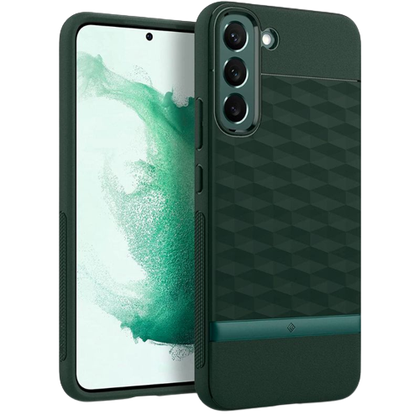 A render of the Caseology Parallax for Galaxy S22+ in green color.