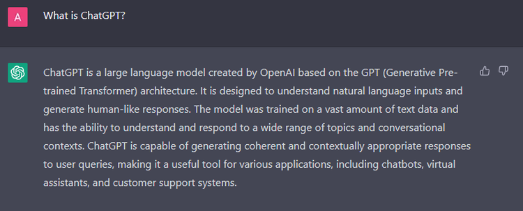 ChatGPT generated a description about itself. It's a "large language model created by OpenAI based on GPT")