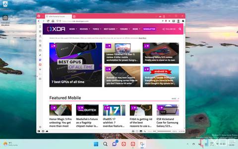 Screenshot of the expanded taskbar in tablet mode on Windows 11