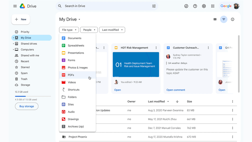 Google Drive filters makes it easier to find the files you're looking for