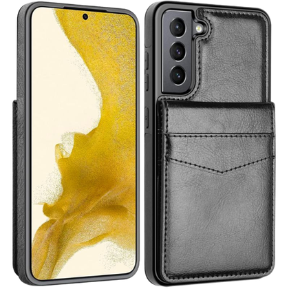 A render of the LB wallet case for the Galaxy S22+ in black color.