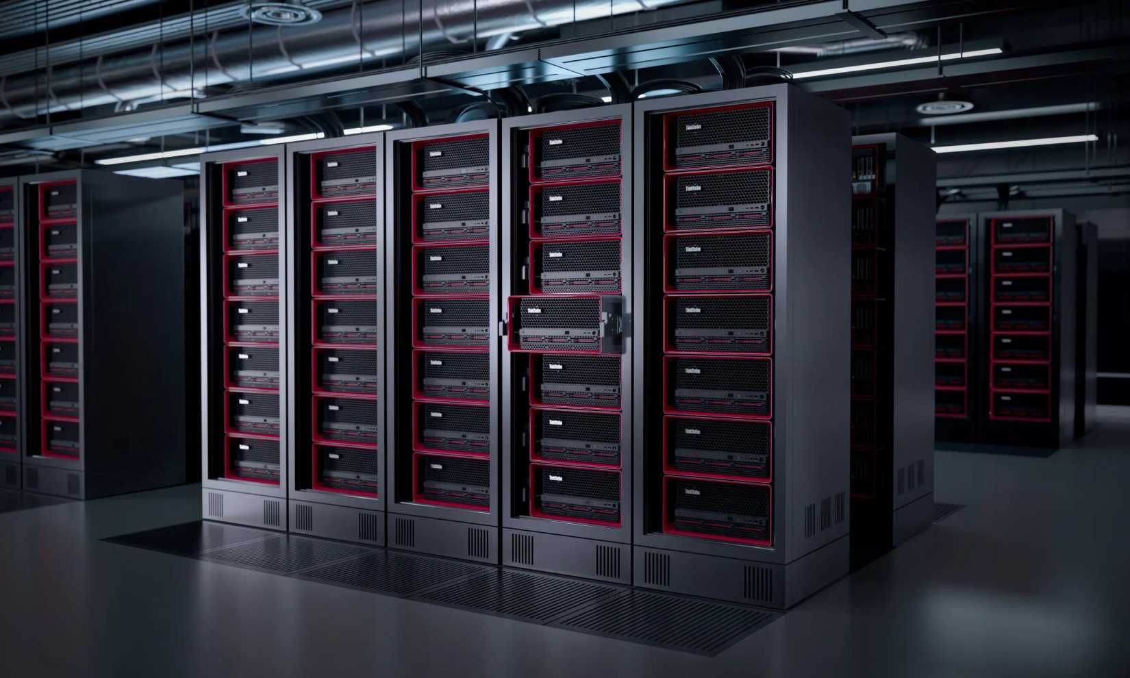 Multiple datacenter racks with Lenovo ThinkStation PX workstations