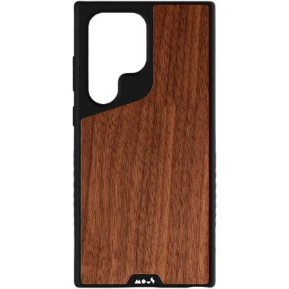 A render of the MOUS case for the Galaxy S23 Ultra with Walnut wood finish at the back.