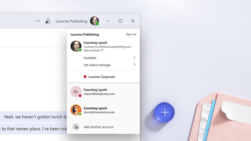 Screenshot of the account switching UI in the new Microsoft Teams