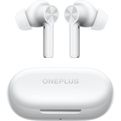 A render of the OnePlus Buds Z2 in white color.