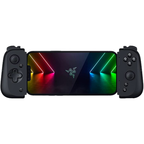 A render of the Razer Kishi v2 game controller in black color.
