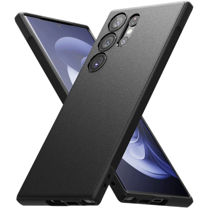 A render of the Ringke Onyx case for the Galaxy S23 Ultra in black color.