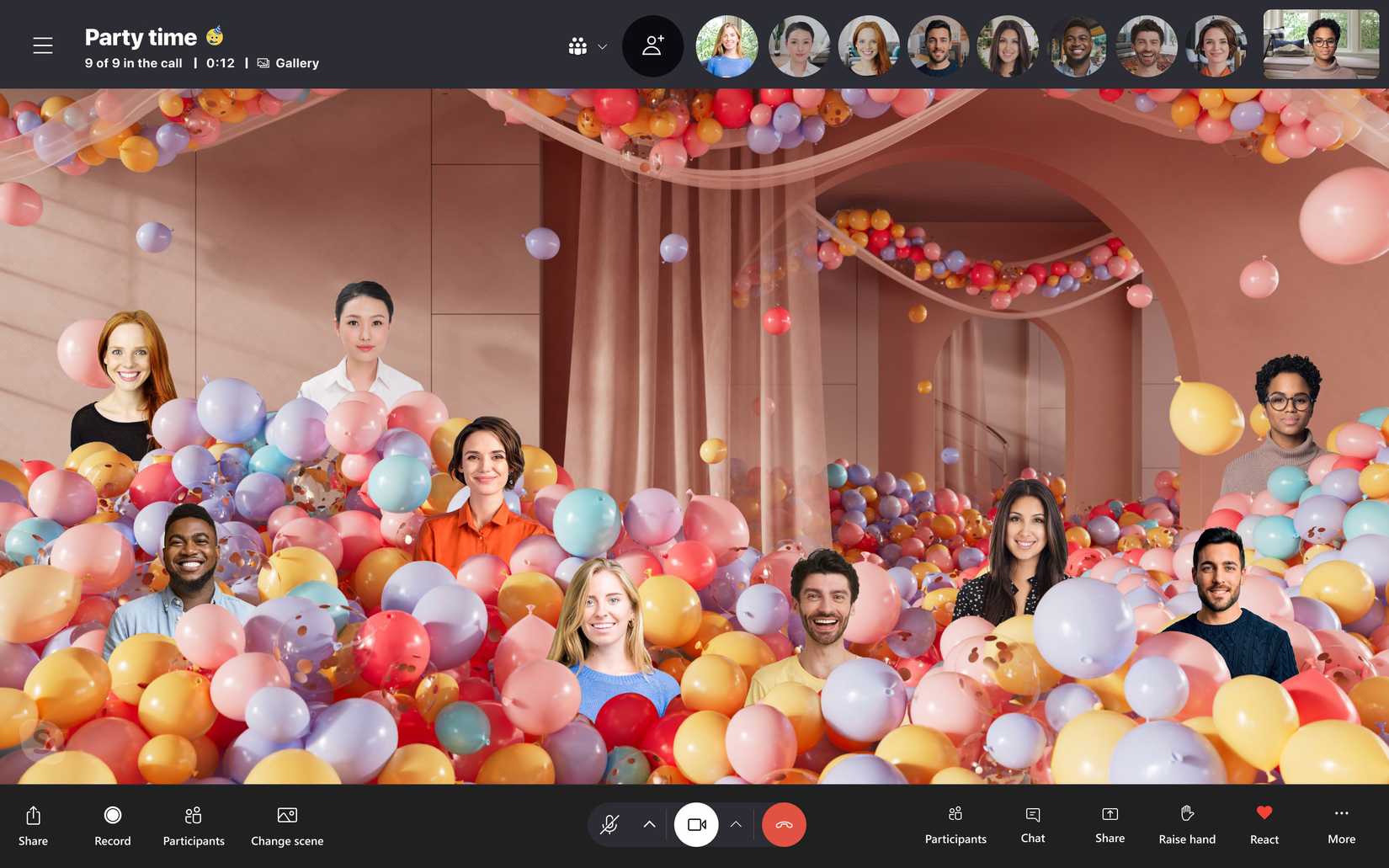 Screenshot of a video call in Together Mode in Skype