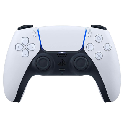 A render of the Sony DualSense controller in white color.