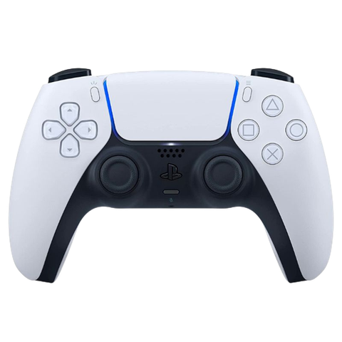 A render of the Sony DualSense controller in white color.
