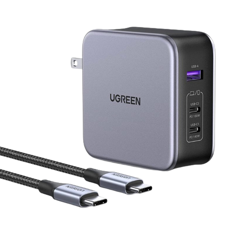 A render of the UGREEN USB PD 3.1 Nexode 140W charger in grey color.