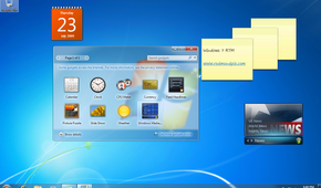 Screenshot of a Windows 7 desktop with gadgets placed around the screen