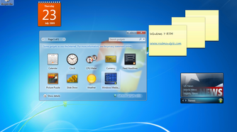 Screenshot of a Windows 7 desktop with gadgets placed around the screen